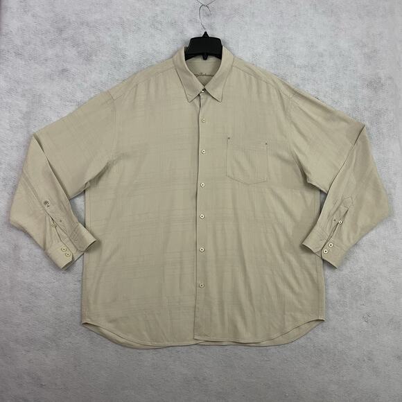 Tommy Bahama Shirt Mens XXL Beige 100% Silk Long Sleeve Button Up - Picture 7 of 15